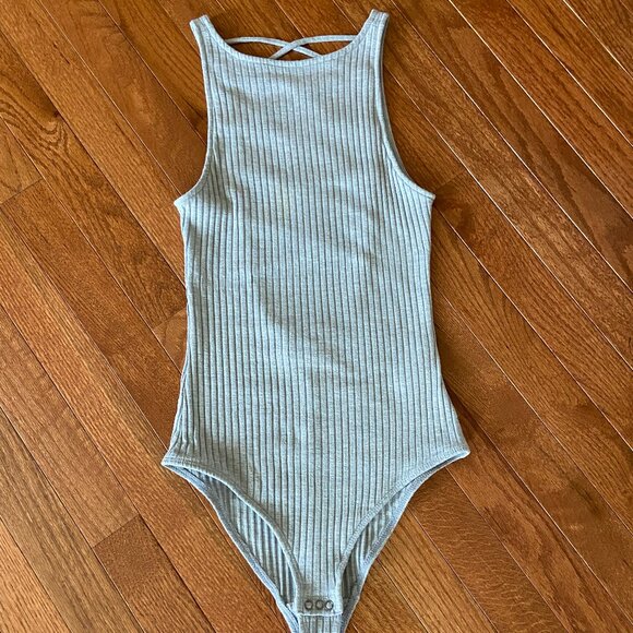Abercrombie & Fitch Tops - Abercrombie & Fitch light gray ribbed bodysuit, open back with lace up straps
